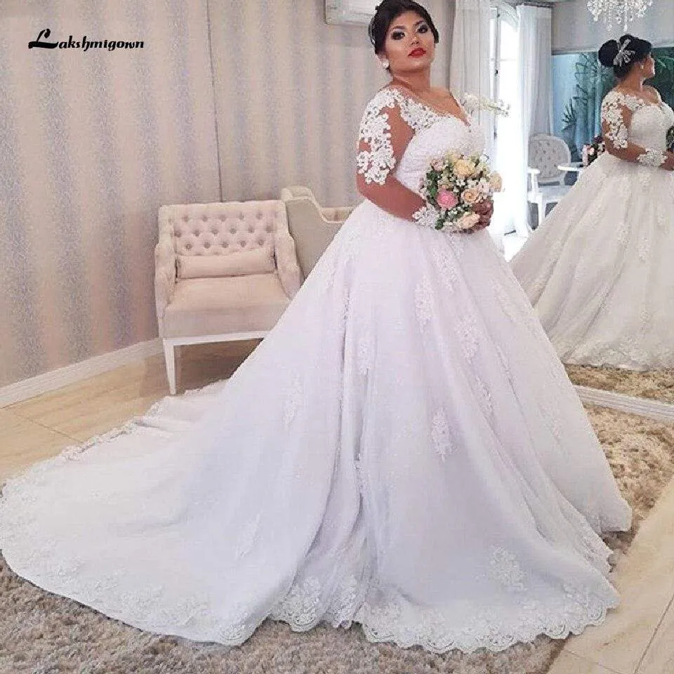 Roycebridal Dubai Plus Size Wedding Dresses Vintage Lace Appliques Long Sleeves