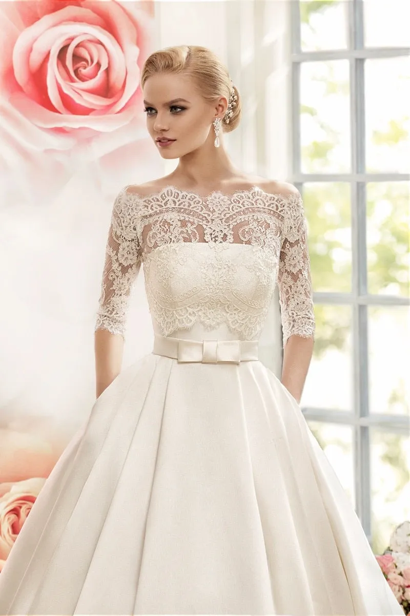 Roycebridal Lace Wedding Dresses Satin With Jacket See Though Half Sleeves Bridal Wedding Dress Robe De Mariage vestido de casamento