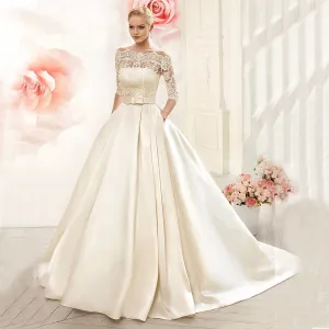 Roycebridal Lace Wedding Dresses Satin With Jacket See Though Half Sleeves Bridal Wedding Dress Robe De Mariage vestido de casamento