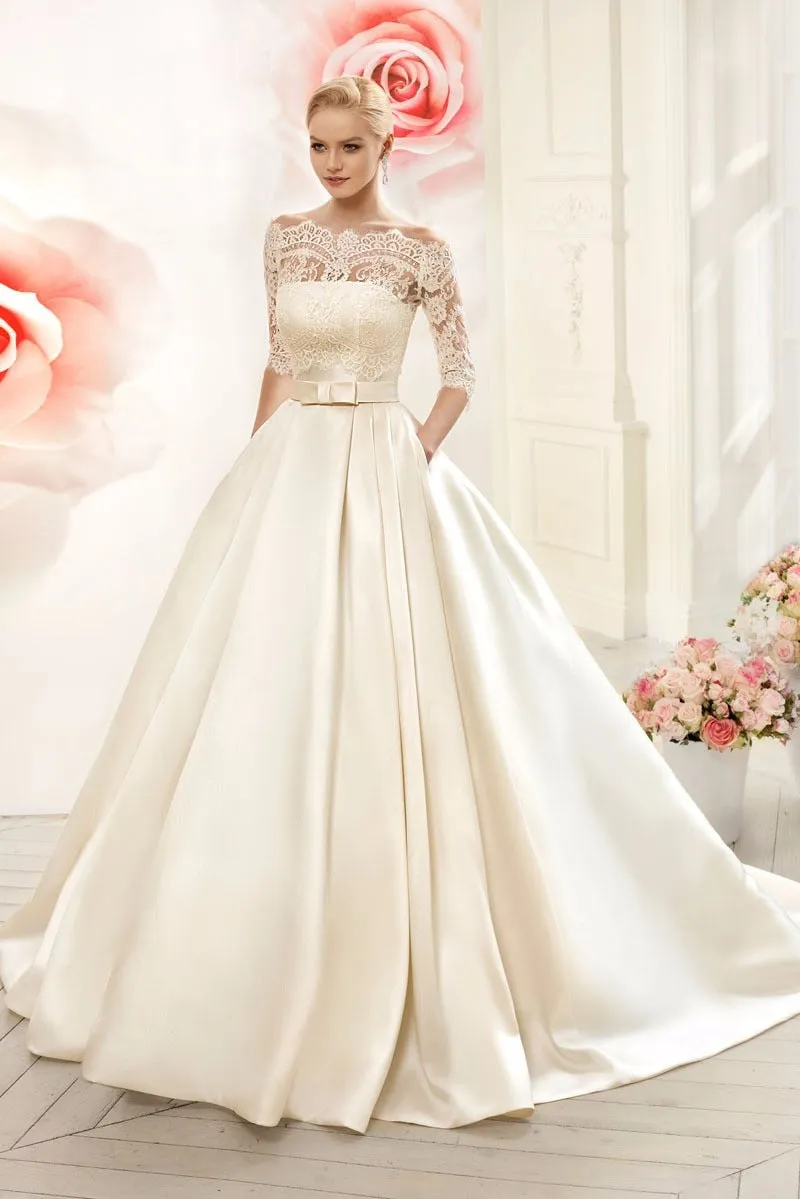 Roycebridal Lace Wedding Dresses Satin With Jacket See Though Half Sleeves Bridal Wedding Dress Robe De Mariage vestido de casamento