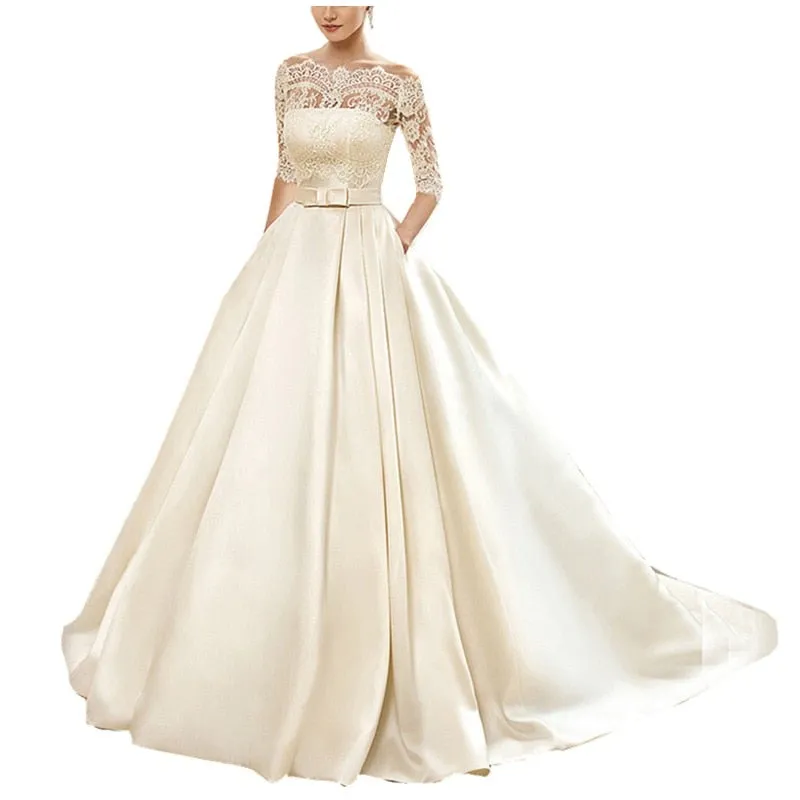 Roycebridal Lace Wedding Dresses Satin With Jacket See Though Half Sleeves Bridal Wedding Dress Robe De Mariage vestido de casamento