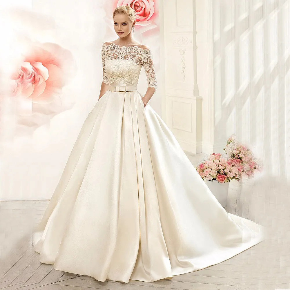 Roycebridal Lace Wedding Dresses Satin With Jacket See Though Half Sleeves Bridal Wedding Dress Robe De Mariage vestido de casamento