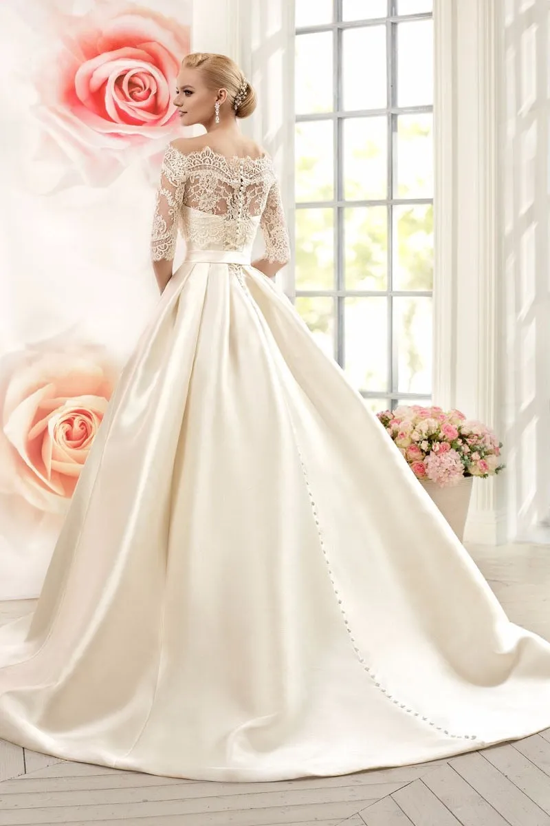 Roycebridal Lace Wedding Dresses Satin With Jacket See Though Half Sleeves Bridal Wedding Dress Robe De Mariage vestido de casamento