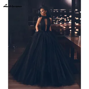 Roycebridal Lakshmigown Black A Line Gothic Wedding Dress 2021 High Neck Backless Boho Bridal Dresses Vestidos de novia Wedding Gowns