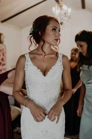 Roycebridal Mermaid V-neck Lace Beaded Wedding Dresses With Train, Bridal Gown, MW802