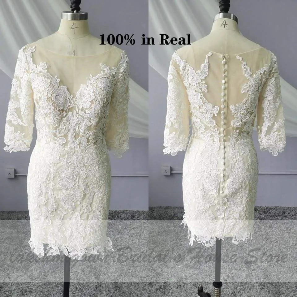 Roycebridal Short Wedding Dress Vintage Lace Bridal Gown Beach Wedding Dresses