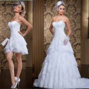 Roycebridal Spring Strapless Ruched Tiers Short Bridal Dress Gowns With Detachable Skirt Vintage Two Pieces Lace Wedding Dresses vestidos