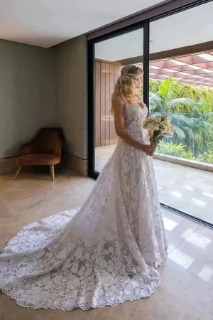 Roycebridal Tulle Lace A-line Wedding Dresses With Court Train, Wedding Gowns, MW918