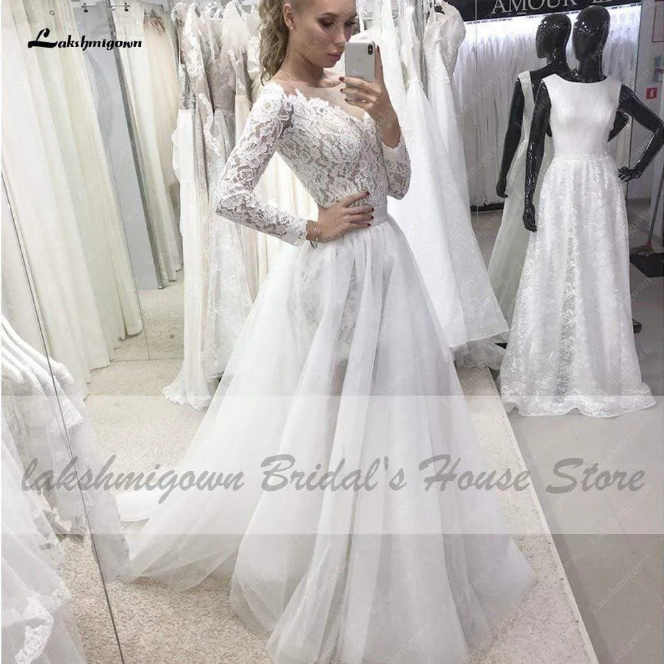 Roycebridal Vintage 2 Pieces Wedding Dress Lace Bodice Backless