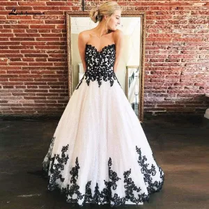 Roycebridal Vintage Black and White Wedding Dress Plus Size Glitter Tulle