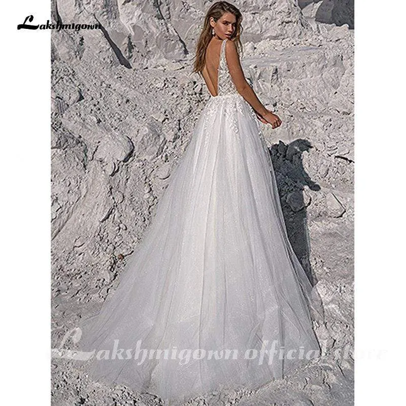Roycebridal Vintage Glitter Sequin Beach Wedding Dress