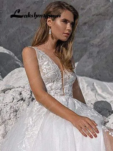 Roycebridal Vintage Glitter Sequin Beach Wedding Dress
