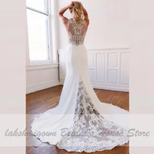 Roycebridal Vintage Lace Mermaid Wedding Dress Elegant Chiffon Long