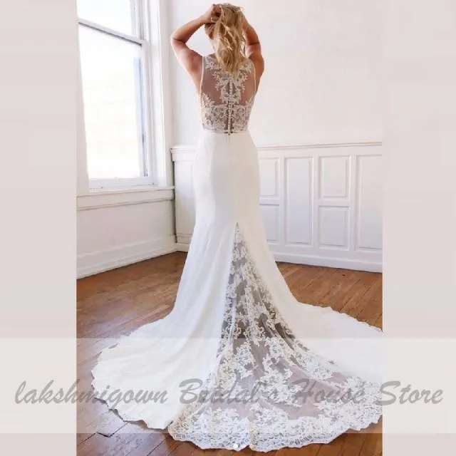 Roycebridal Vintage Lace Mermaid Wedding Dress Elegant Chiffon Long