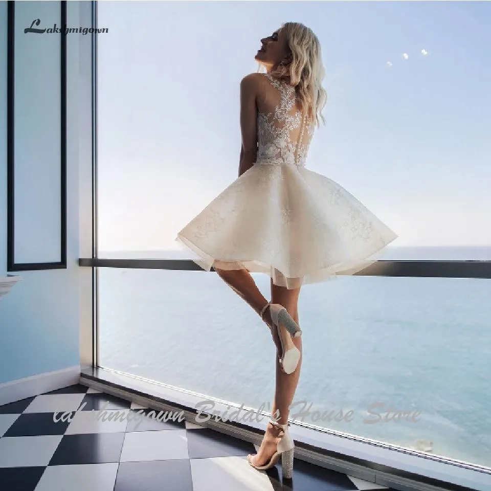 Roycebridal Vintage Lace Short Sexy Bridal Gown Beach Wedding Dresses Sleeveless