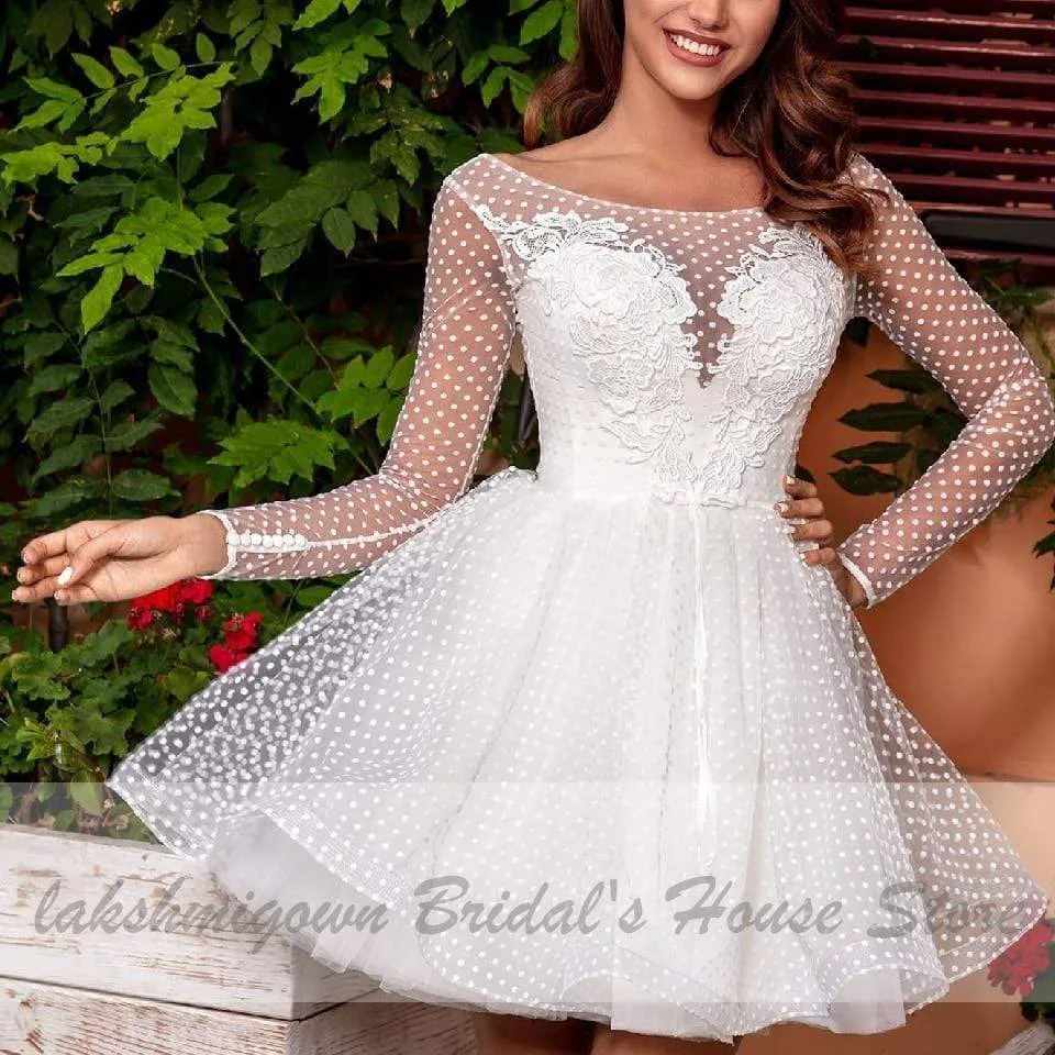 Roycebridal Vintage Lace Short Wedding Dress Beach Long Sleeve Bridal Gowns