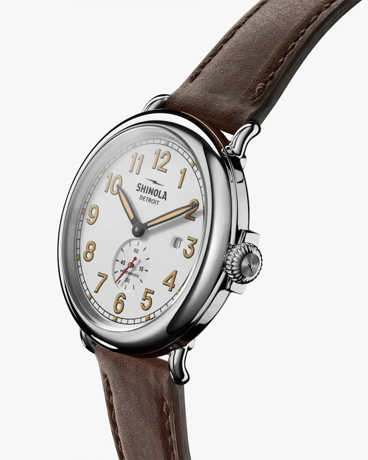 RUNWELL 45MM AUTOMATIC STATION AGENT WATCH WITH CATTAIL LEATHER STRAP