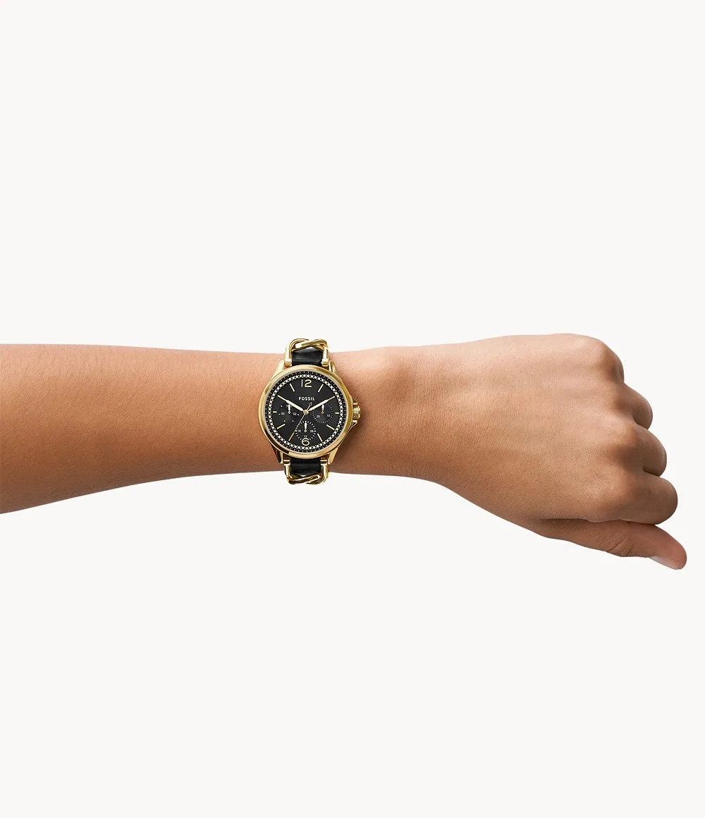 Sadie Multifunction Black Eco Leather Watch ES5140