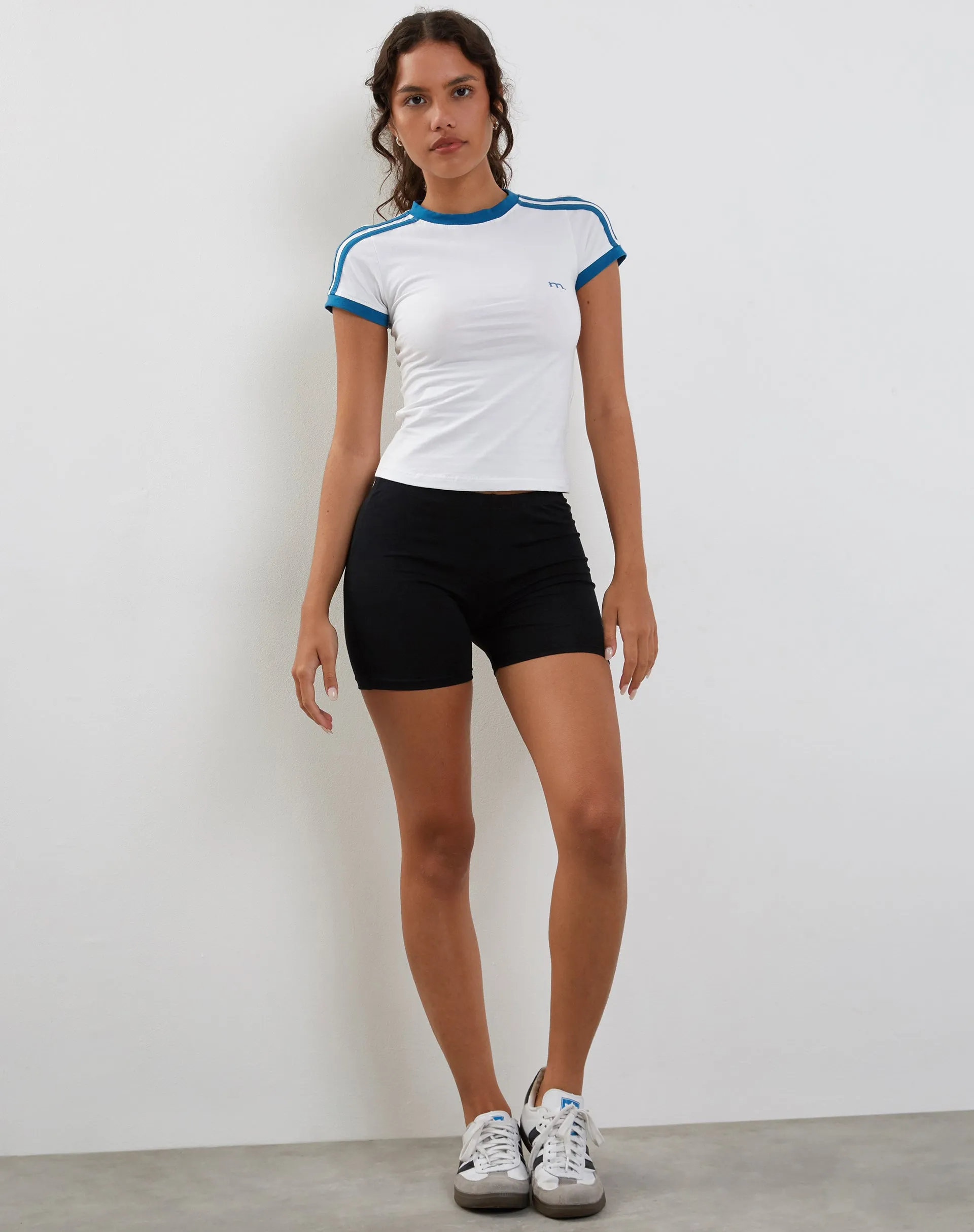 Salda Fitted Baby Tee with Contrast Binding in White