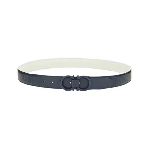 SALVATORE FERRAGAMO REVERSIBLE AND ADJUSTABLE GANCINI BELT | BLUE & WHITE