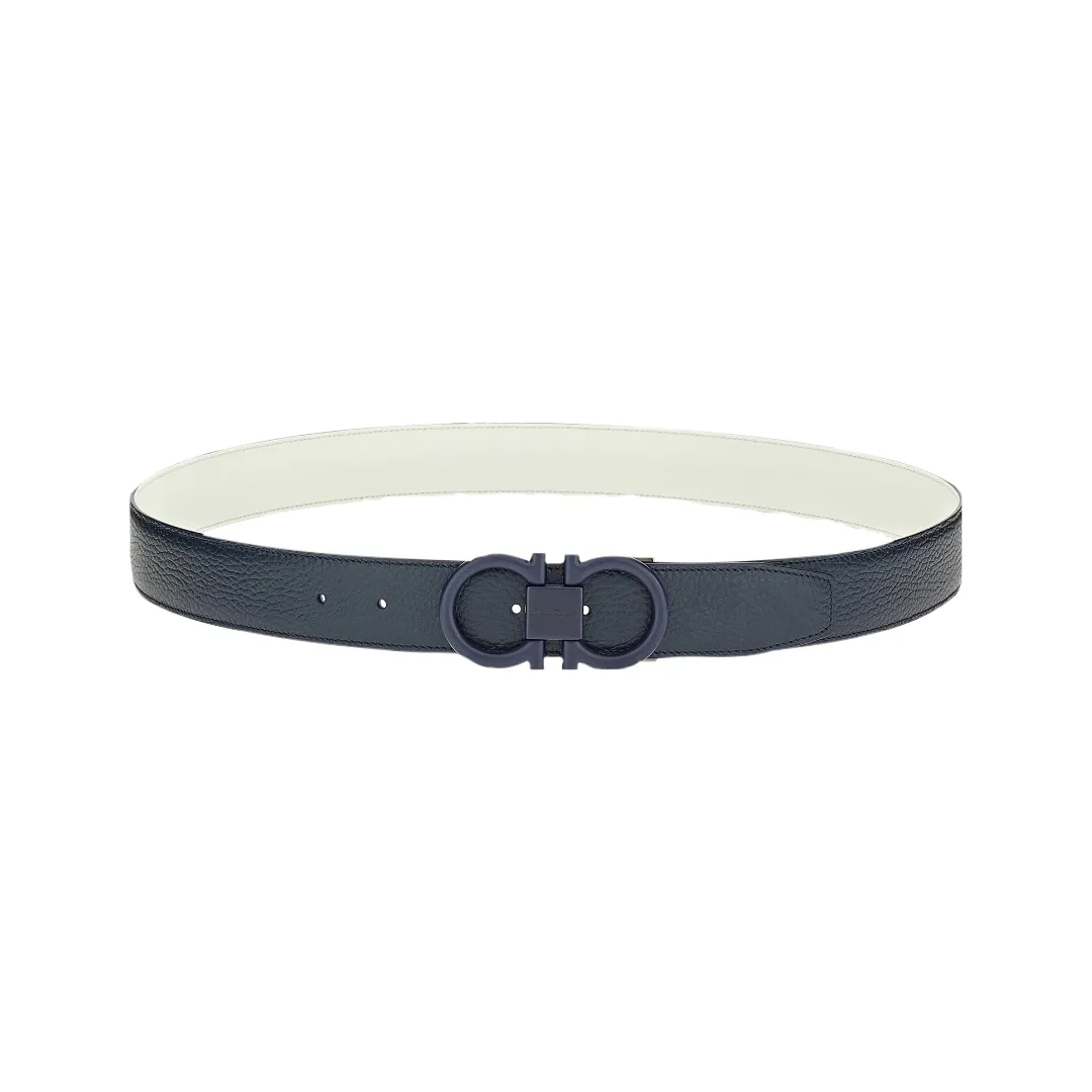 SALVATORE FERRAGAMO REVERSIBLE AND ADJUSTABLE GANCINI BELT | BLUE & WHITE