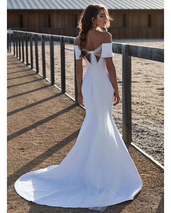 Sexy Off The Shoulder Satin Wedding Dresses Mermaid 2019 New Strapless Bridal Gowns with Tulle