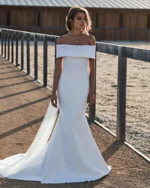 Sexy Off The Shoulder Satin Wedding Dresses Mermaid 2019 New Strapless Bridal Gowns with Tulle