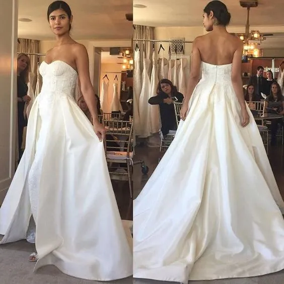 Sexy Sheath Wedding Dresses with Lace Appliques 2019 Satin Lace Bridal Dress Ball Gowns