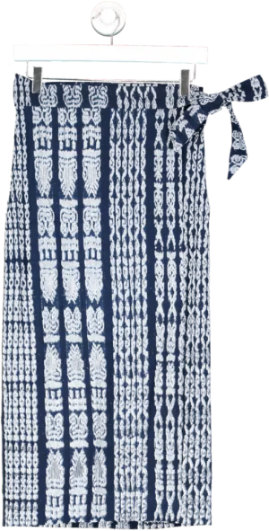 Shakulalvani Blue Resist Dyed Vintage Mayan Foot-loom Woven Wrap Midi Skirt UK 8