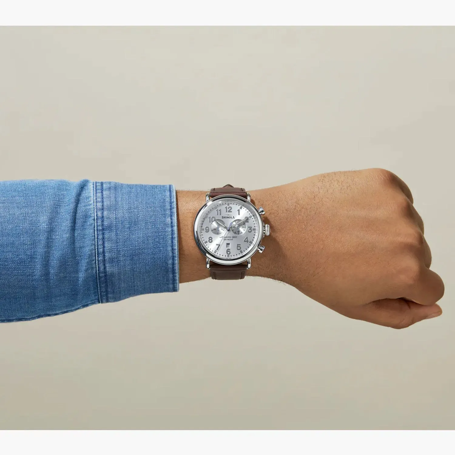 Shinola 47MM Runwell Chronograph Silver Dial Watch S0120077936
