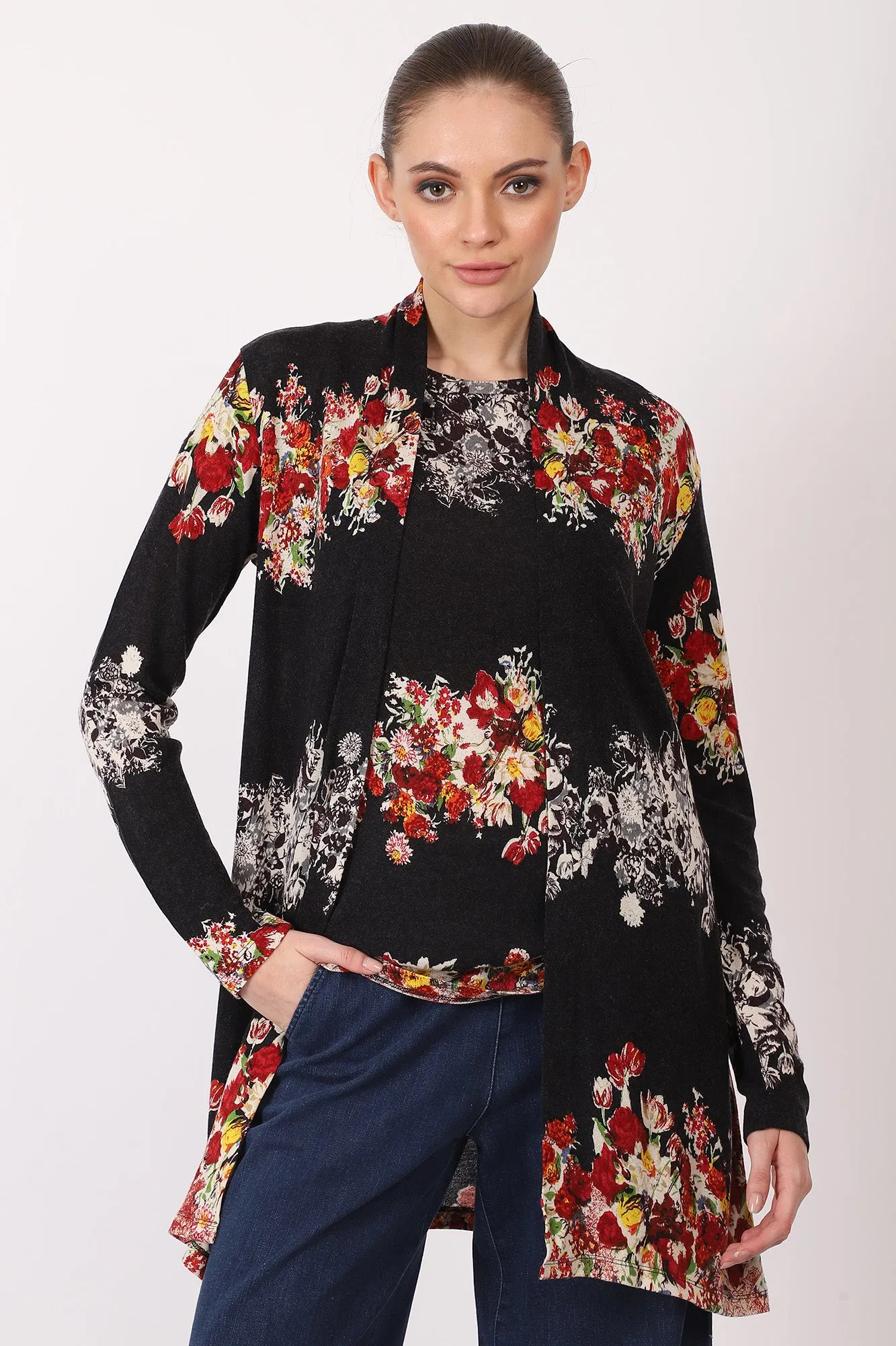 Silk Cashmere - Bouquet Floral Duster Coat