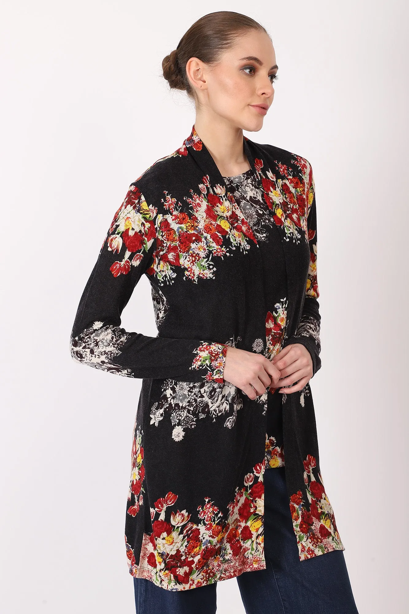 Silk Cashmere - Bouquet Floral Duster Coat