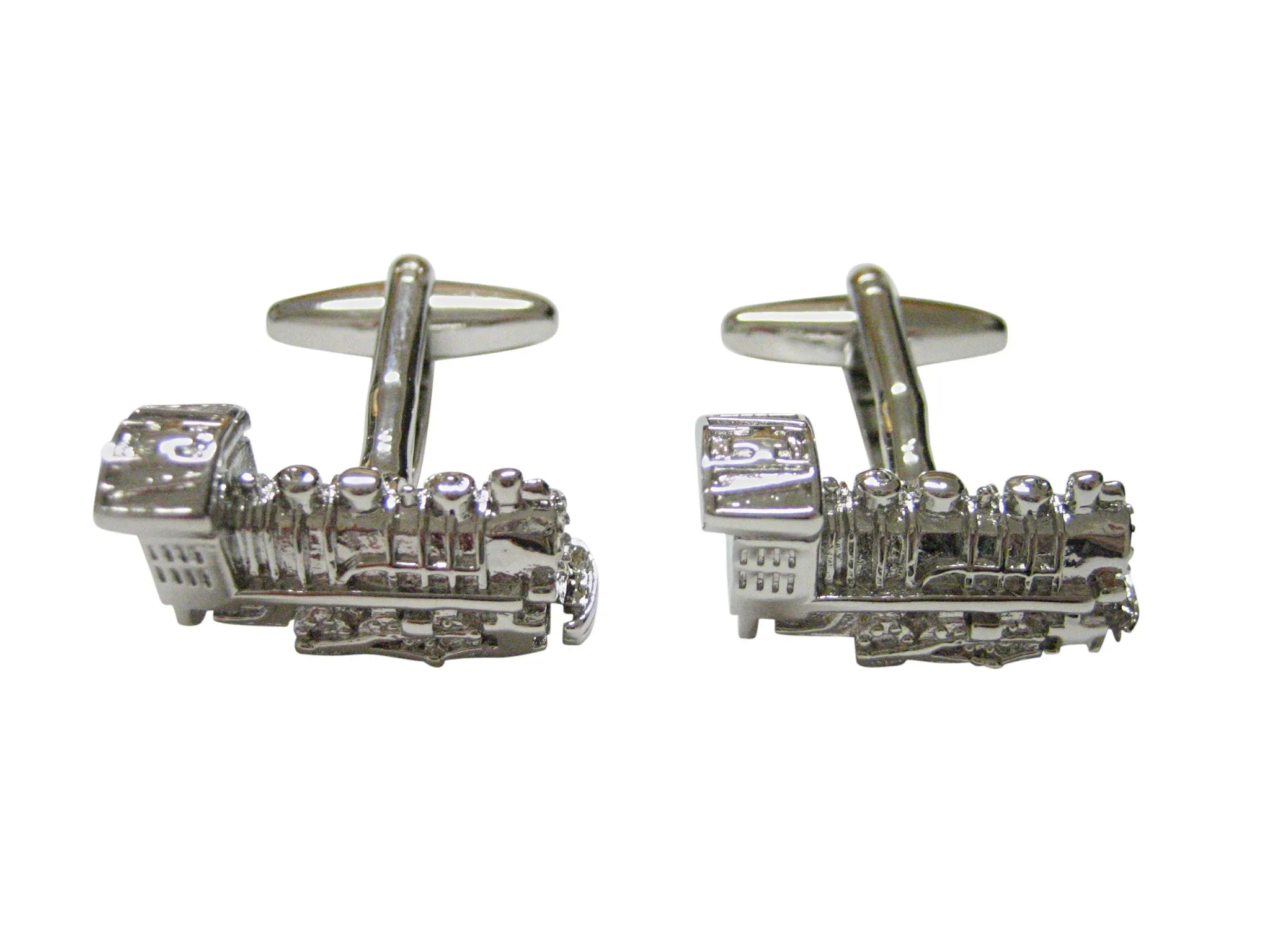 Silver Toned Locomotive Train Cufflinks
