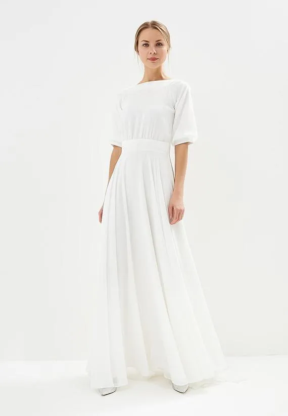 Simple 2019 Summer Beach Wedding Dresses Half Sleeve Backless Sexy Bridal Wedding Gowns