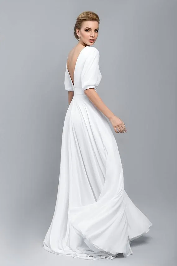 Simple 2019 Summer Beach Wedding Dresses Half Sleeve Backless Sexy Bridal Wedding Gowns