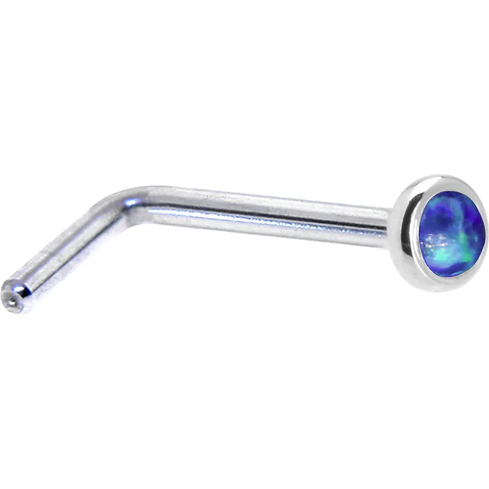 Solid 14KT White Gold 2mm Dark Blue Synthetic Opal Nose Ring