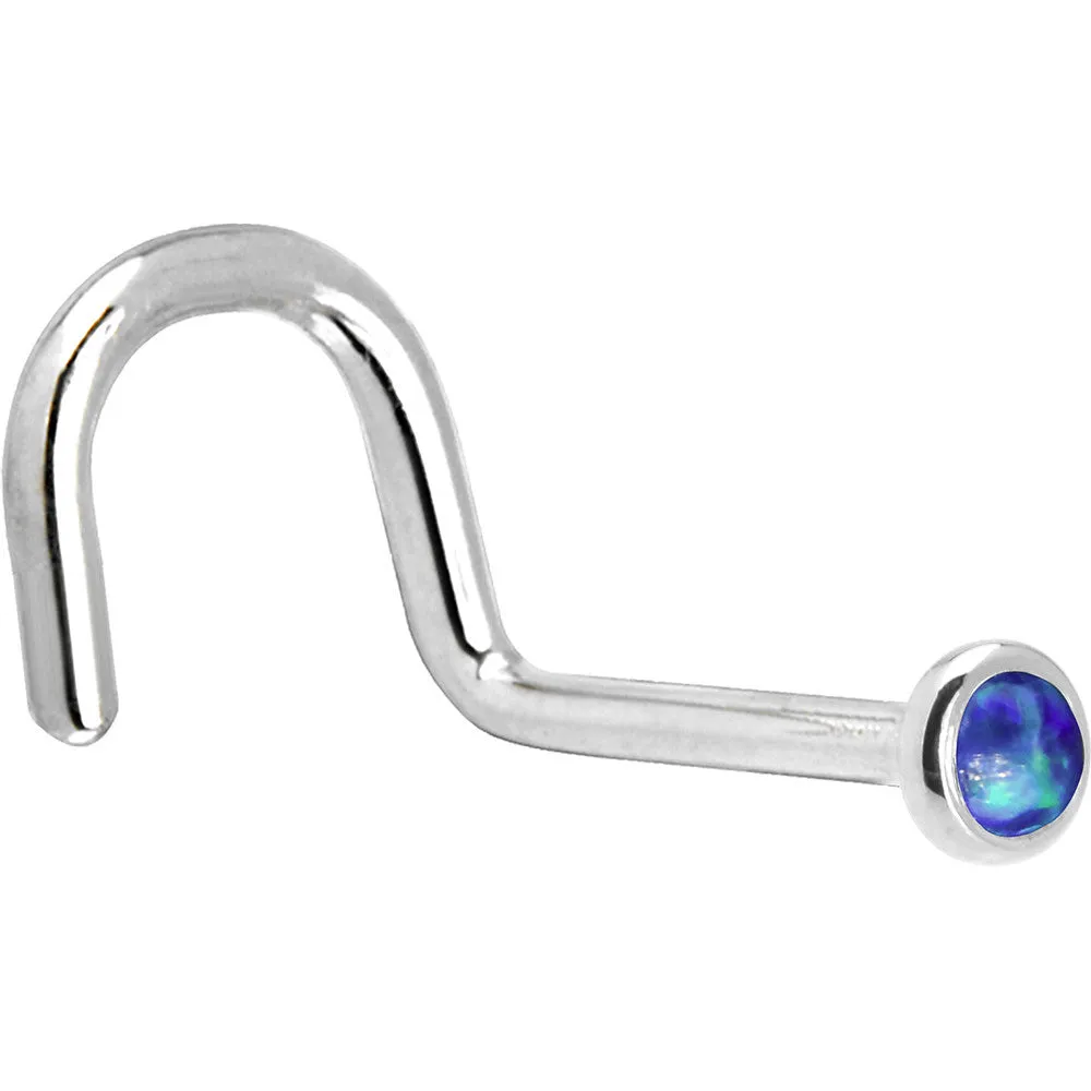 Solid 14KT White Gold 2mm Dark Blue Synthetic Opal Nose Ring