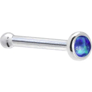 Solid 14KT White Gold 2mm Dark Blue Synthetic Opal Nose Ring
