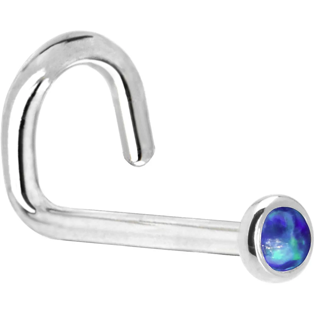Solid 14KT White Gold 2mm Dark Blue Synthetic Opal Nose Ring