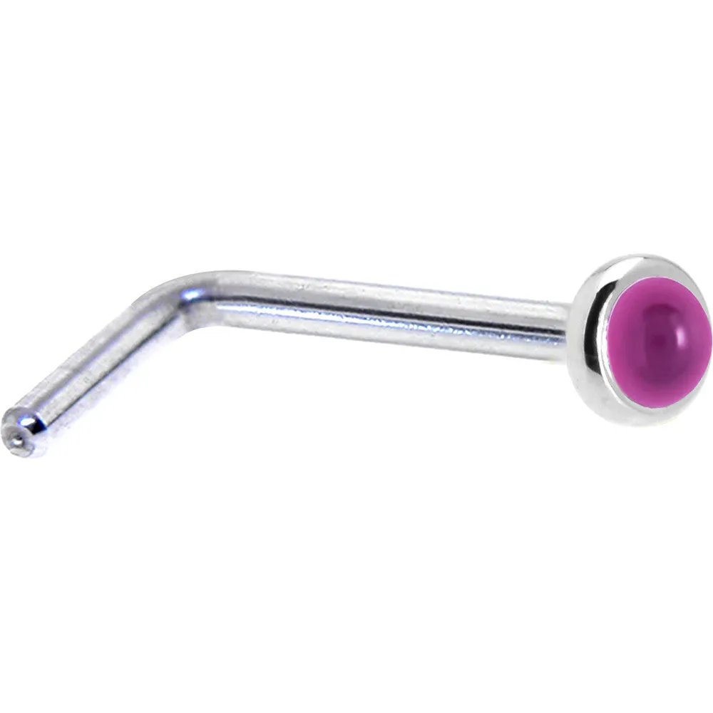 Solid 14KT White Gold 2mm Genuine Pink Garnet Nose Ring