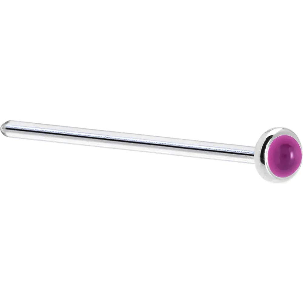Solid 14KT White Gold 2mm Genuine Pink Garnet Nose Ring