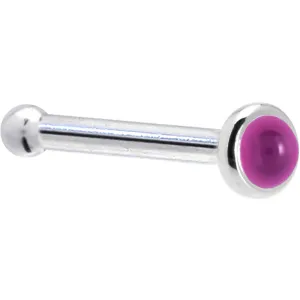 Solid 14KT White Gold 2mm Genuine Pink Garnet Nose Ring
