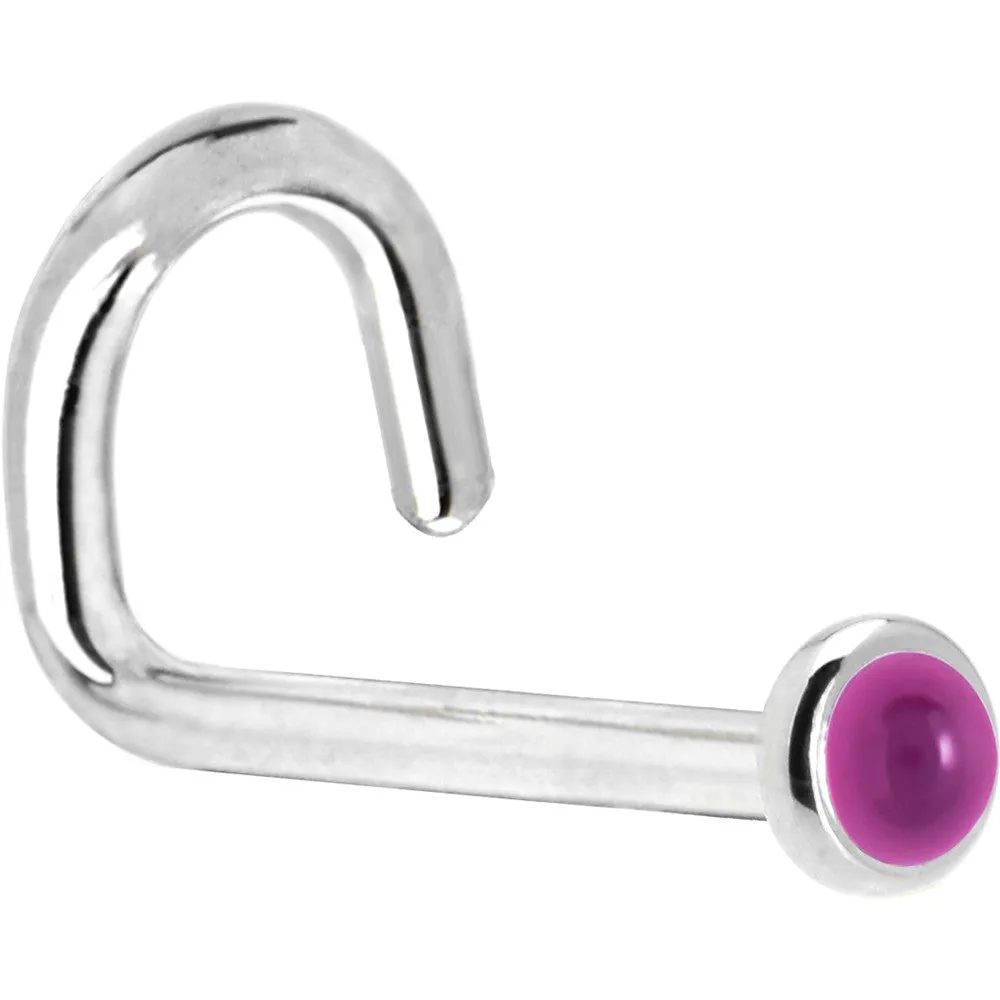 Solid 14KT White Gold 2mm Genuine Pink Garnet Nose Ring