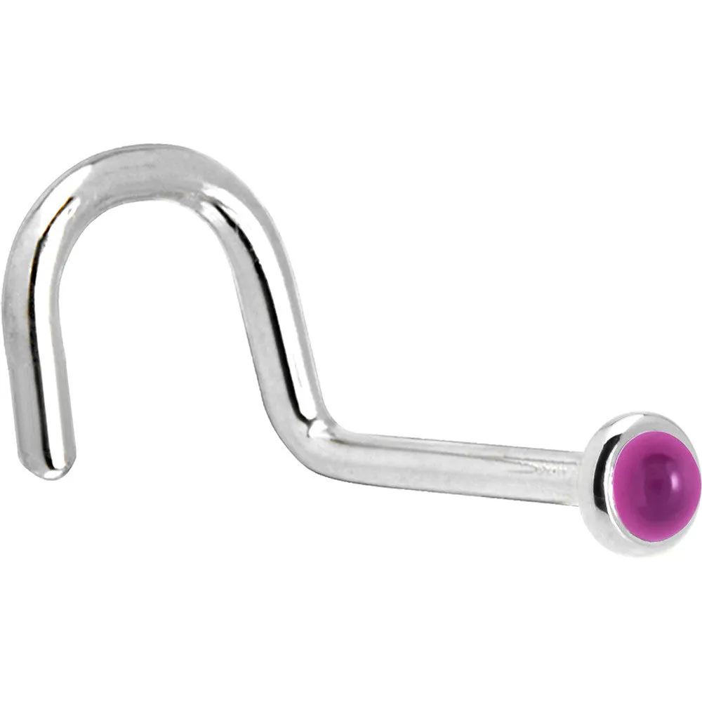 Solid 14KT White Gold 2mm Genuine Pink Garnet Nose Ring