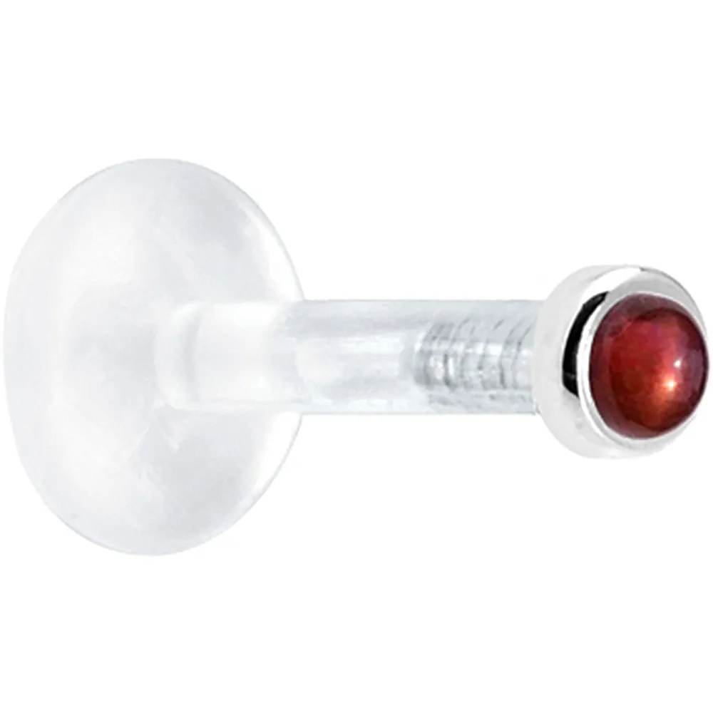 Solid 14KT White Gold 2mm Genuine Red Garnet Bioplast Push in Labret