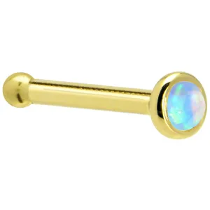 Solid 14KT Yellow Gold 2mm Light Blue Synthetic Opal Nose Ring
