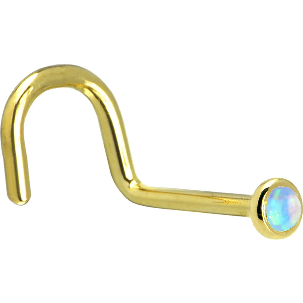 Solid 14KT Yellow Gold 2mm Light Blue Synthetic Opal Nose Ring