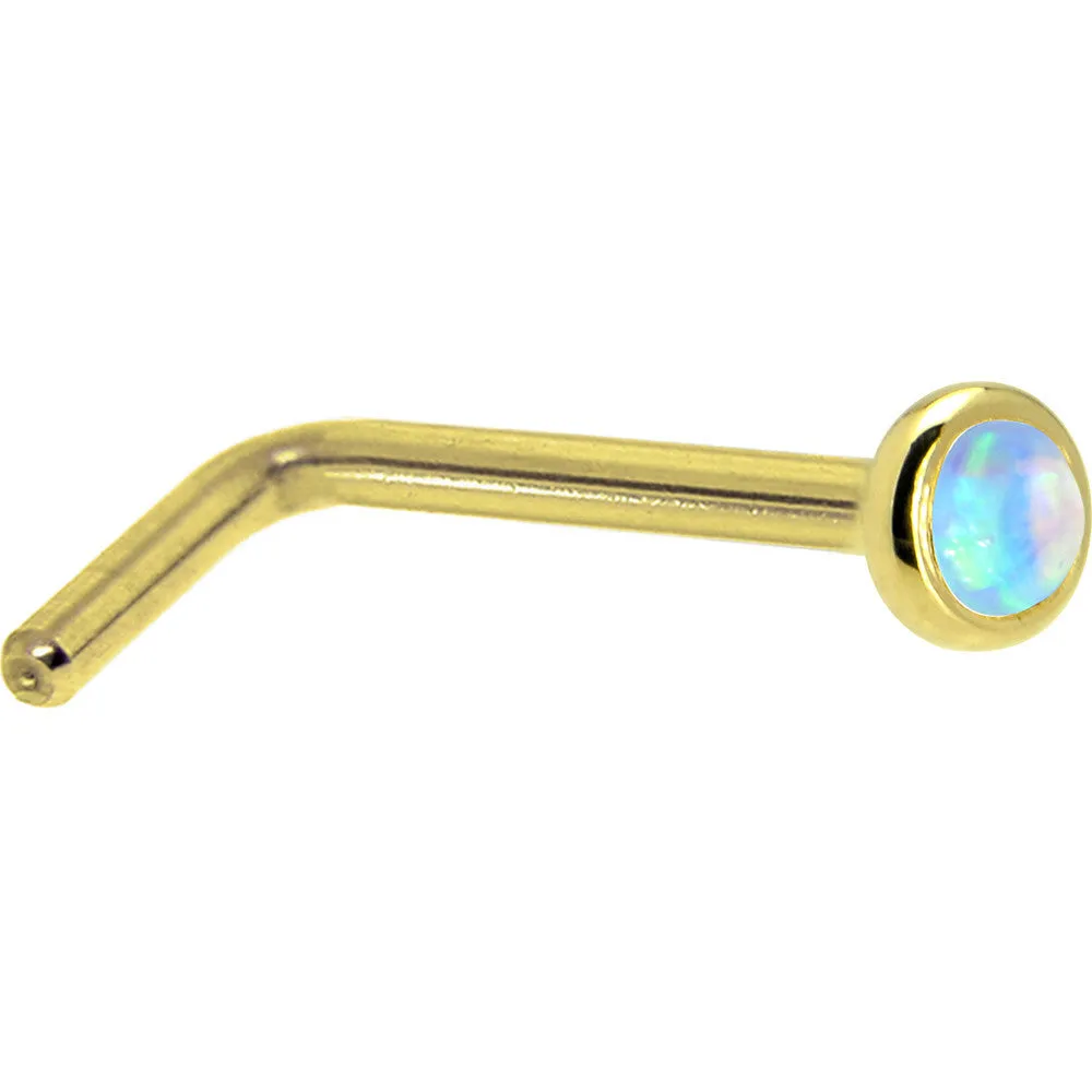 Solid 14KT Yellow Gold 2mm Light Blue Synthetic Opal Nose Ring