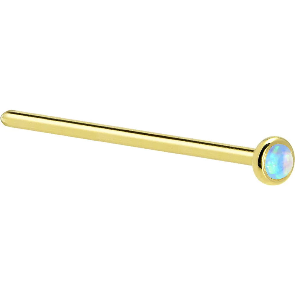 Solid 14KT Yellow Gold 2mm Light Blue Synthetic Opal Nose Ring