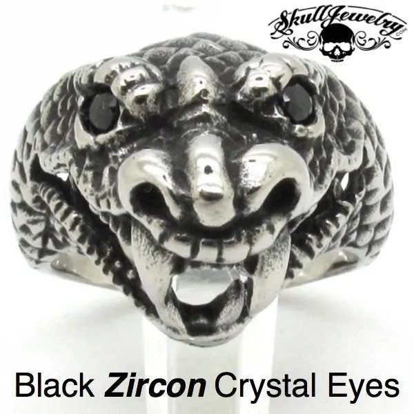 Spiritual 'Black Viper' Snake Ring Crystal Eyes (460)